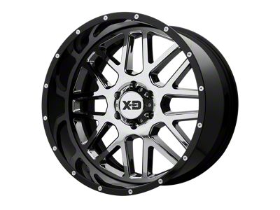 XD Grenade Chrome Center with Gloss Black Milled Lip 4-Wheel Kit; 22x10; -18mm Offset; 5x127mm Bolt Pattern; 72.56mm Hub Bore