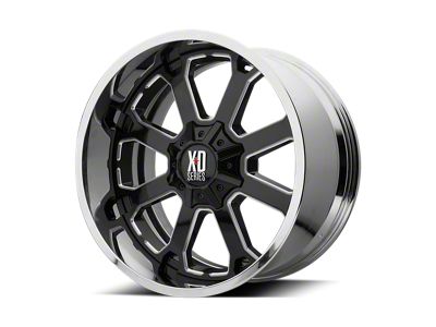 XD Buck 25 Gloss Black Milled Center with Chrome Lip 4-Wheel Kit; 22x10; -18mm Offset