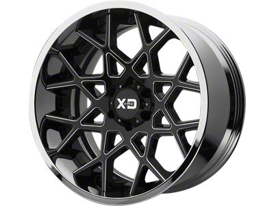 XD Chopstix Gloss Black Milled Center with Chrome Lip 4-Wheel Kit; 20x12; -44mm Offset; 6x135mm Bolt Pattern; 87.10mm Hub Bore