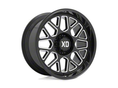XD Grenade II Gloss Black Milled 4-Wheel Kit; 20x9; 0mm Offset; 8x165.1mm Bolt Pattern; 125.10mm Hub Bore