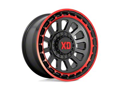 XD Omega Satin Black Machined Lip with Red Tint 4-Wheel Kit; 20x10; -18mm Offset