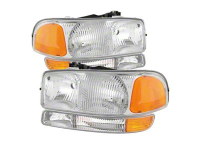 Xtune GMC Sierra 99-06 Headlights & Amber Bumper Lights Chrome - 9027345