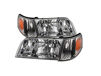 F-150 LED DRL Halo Projector Headlights with Amber Corners; Chrome