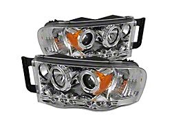 LED Halo Projector Headlights; Chrome Housing; Clear Lens (02-05 Dodge Ram 1500/Ram 2500 03-05)