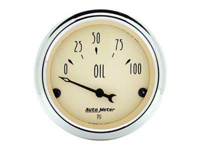Auto Meter Antique Beige Series 2-1/16-Inch Oil Pressure Gauge; 0-100 PSI (Universal; Some Adaptation May Be Required)