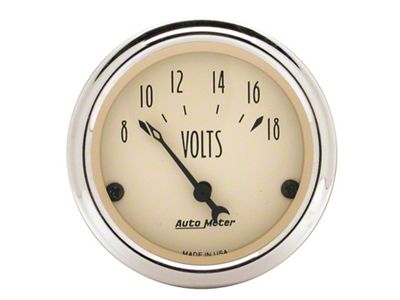 Auto Meter 2-1/16 inch Electric Voltmeter 18V Antique Beige Gauge - 1891