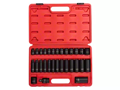 Sunex 3/8-Inch Drive Metric Standard and Deep Master Impact Socket Set; 12-Point; 29-Piece
