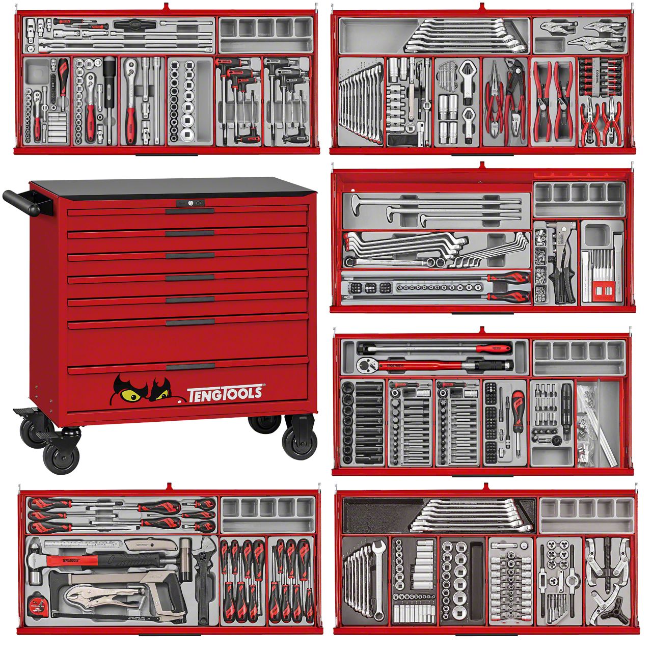 Teng Tools Throtl 37-Inch PRO35 Red Roller Cabinet Tool Kit U53800-TL