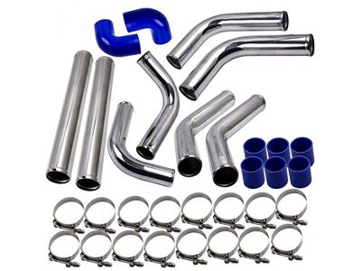 2.50-Inch Aluminum Intercooler Piping and Hose Kit; Blue (Universal; Some Adaptation May Be Required)