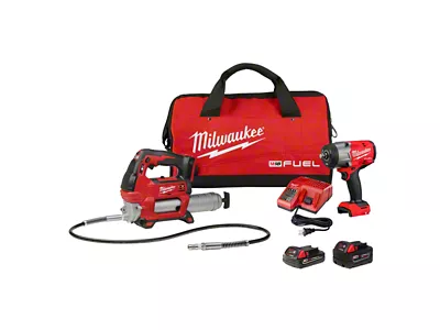 Milwaukee Tool M18 FUEL 1/2-Inch High Torque Impact Wrench with Friction Ring and Grease Gun Combo Kit