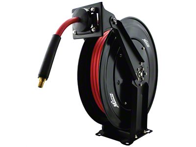 Milton Steel Dual Arm Auto-Retractable Air Hose Reel with 3/8-Inch x 50-Foot Rubber Hose