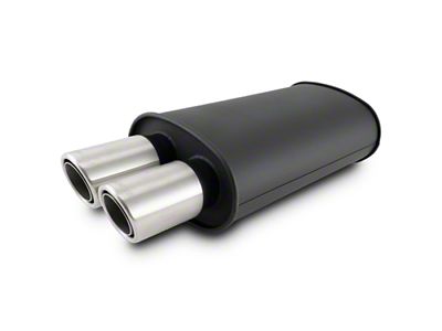 Vibrant Performance STREETPOWER Flat Black Oval Muffler with Dual Angle Cut Brushed Tips; 2.50-Inch Inlet (Universal; Some Adaptation May Be Required)