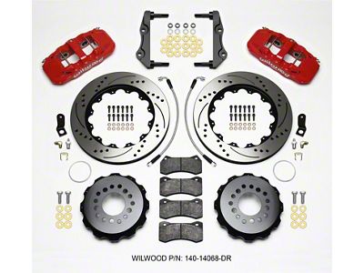 Wilwood AERO4 Rear Kit 14.25in Drilled Red 2014-Up Challenger w/Lines - 140-14068-DR