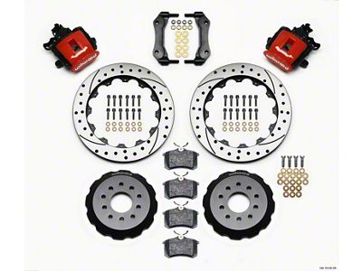 Wilwood Combination Parking Brake Rear Kit 12.88in Drilled Red Mustang - 140-10158-DR