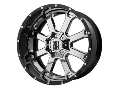 XD Buck 25 Chrome Center with Gloss Black Milled Lip Wheel; 22x10; -18mm Offset; 5x127/5x139.7mm Bolt Pattern; 78.10mm Hub Bore