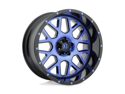 XD Grenade Satin Black Machined Face with Blue Tinted Clear Coat Wheel; 20x10; -24mm Offset; 5x127mm Bolt Pattern; 78.10mm Hub Bore