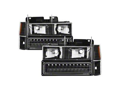 Xtune 92-94 Blazer Full Size Corner/LED Bumper Headlights Black HD-JH-CCK88-LED-AM-BK-SET - 5069542