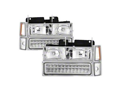 Xtune 92-94 Blazer Full Size Corner/LED Bumper Headlights Chrome HD-JH-CCK88-LED-AM-C-SET - 5069559