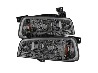 Xtune Dodge Charger 06-10 1Pc LED Crystal Headlights Smoke HD-ON-DCH05-1PC-LED-SM - 5017642