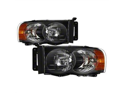 Xtune Dodge Ram 1500 02-05 Amber Crystal Headlights Black HD-JH-DR02-AM-BK - 5014313
