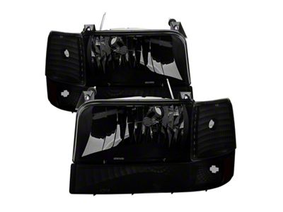 Xtune Ford F150 92-96 Headlights w/Corner Bumper 6pcs Amber- Black - 9030314