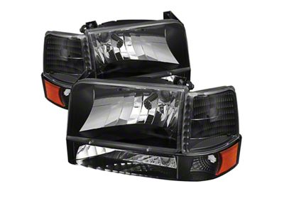 Xtune Ford F150/Bronco 92-96 Headlights w/Corner Bumper 6pcs Amber- Black - 5073136