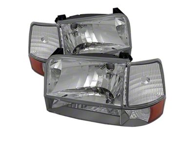 Xtune Ford F150/Bronco 92-96 Headlights w/Corner Bumper 6pcs Amber- Chrome - 5073150