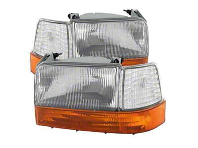 Xtune Ford F150/Bronco 92-96 Headlights w/Corner Bumper 6pcs Amber- Clear - 9027338