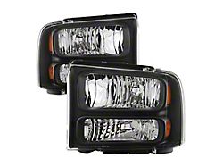 Headlights Black (99-04 Ford F250 F350 F450 Superduty Excursion)